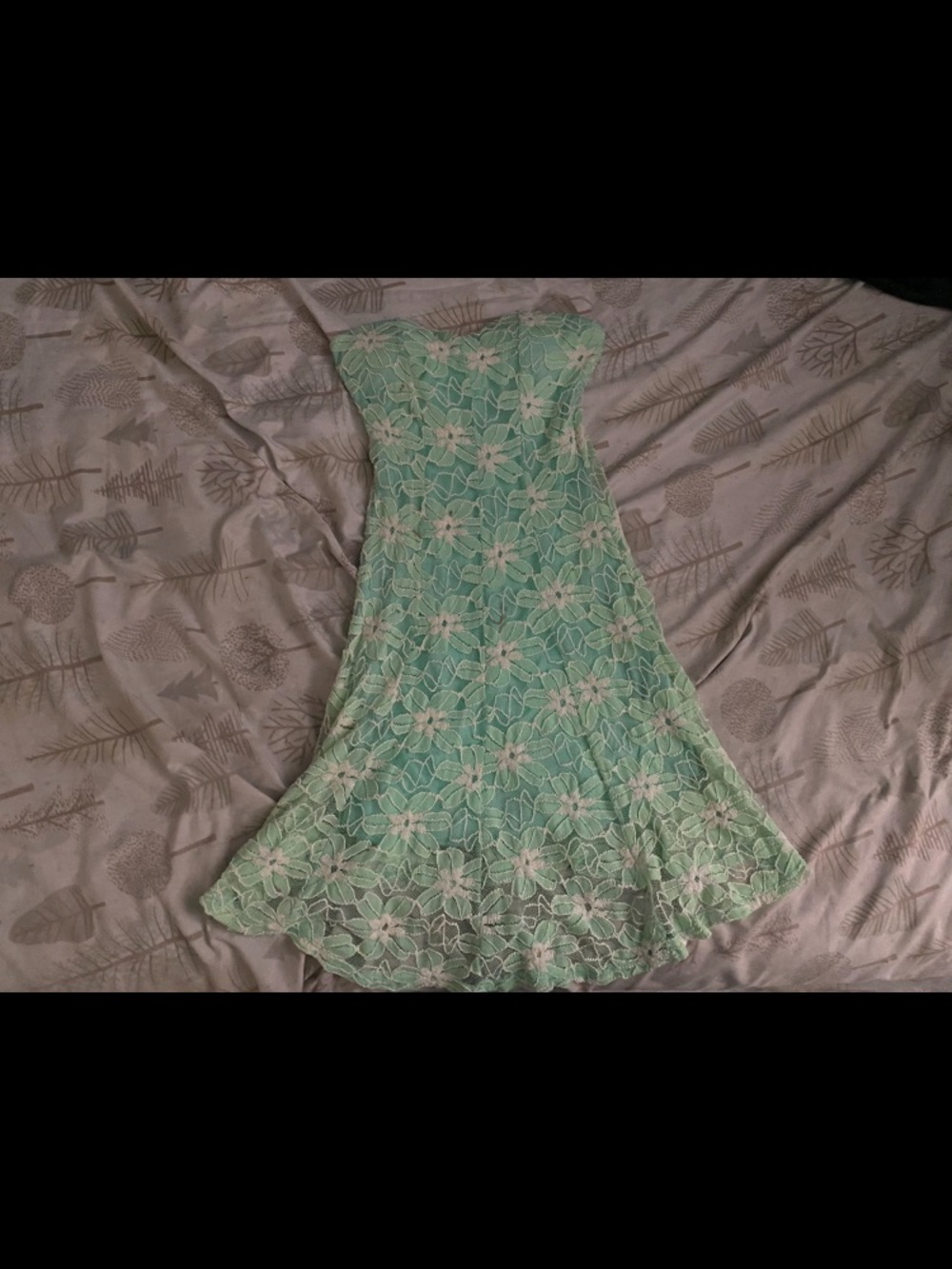January 7 Strapless Mint Green Floral Lace Dress
